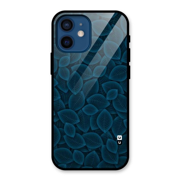 Blue Thin Leaves Glass Back Case for iPhone 12 Mini