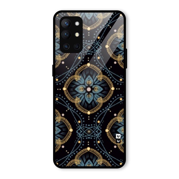 Blue With Black Flower Glass Back Case for OnePlus 9R