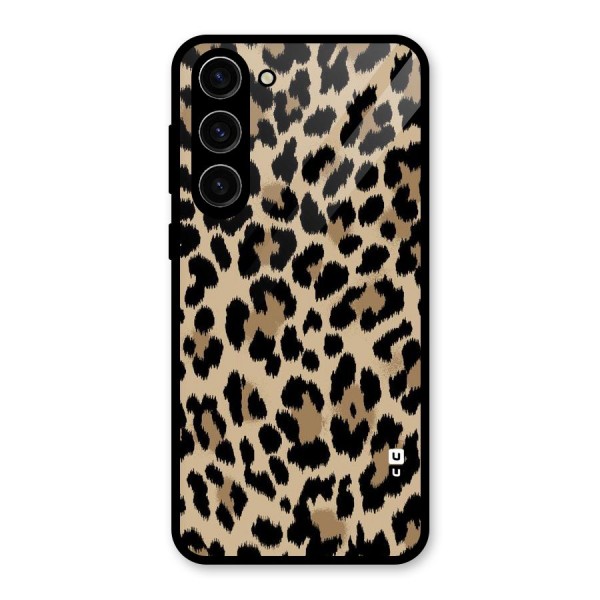 Brown Leapord Print Glass Back Case for Galaxy S23 Plus