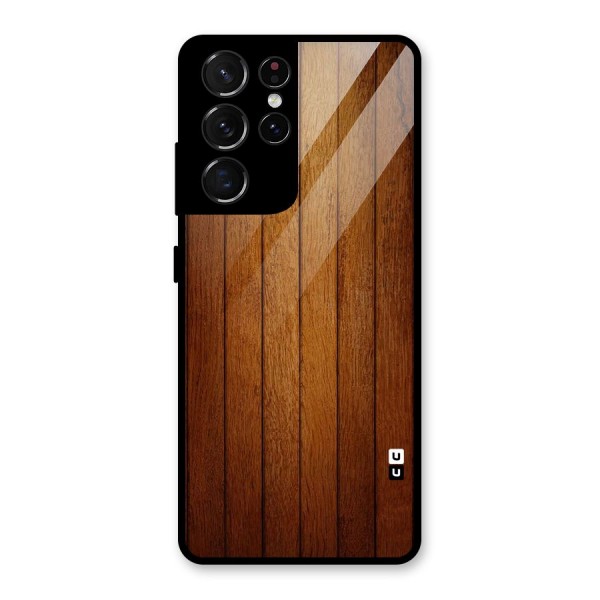 Brown Wood Design Glass Back Case for Galaxy S21 Ultra 5G
