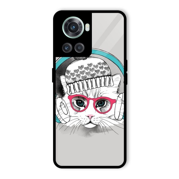 Cat Headphones Glass Back Case for OnePlus 10R