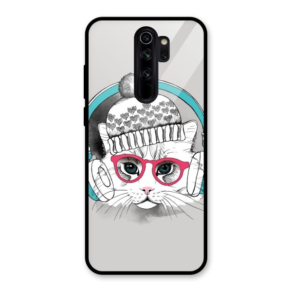 Cat Headphones Glass Back Case for Redmi Note 8 Pro