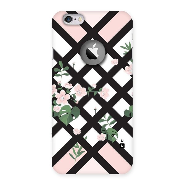 Check Floral Stripes Back Case for iPhone 6 Logo Cut