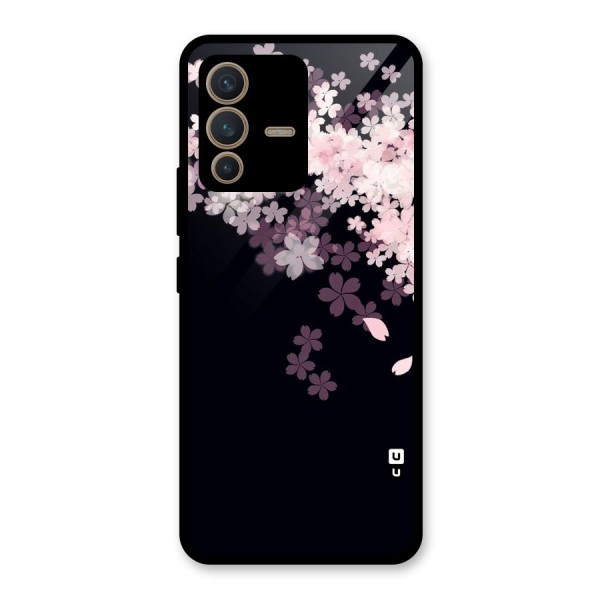 Cherry Flowers Pink Glass Back Case for Vivo V23 5G