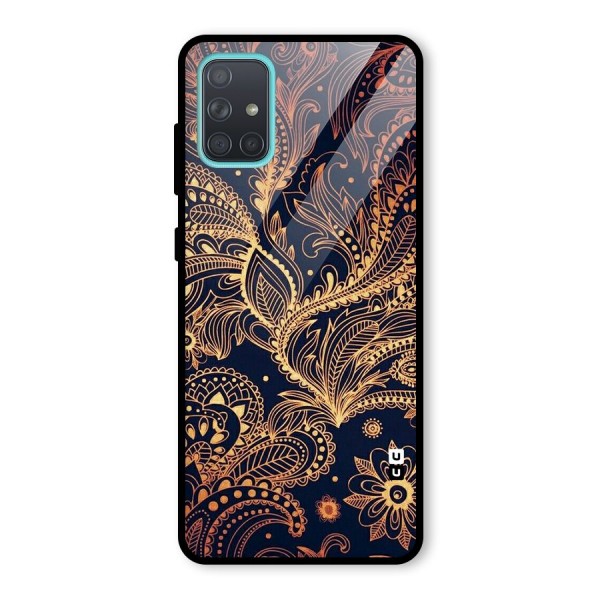 Classy Golden Leafy Design Glass Back Case for Galaxy A71