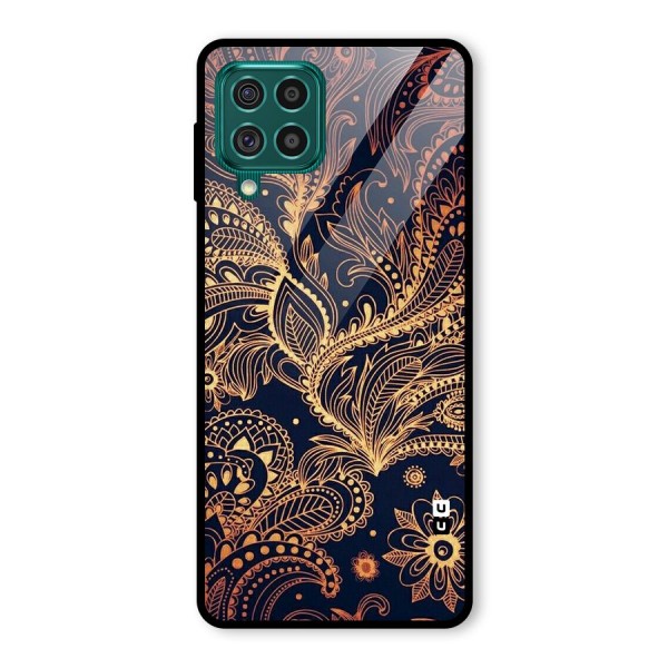 Classy Golden Leafy Design Glass Back Case for Galaxy F62