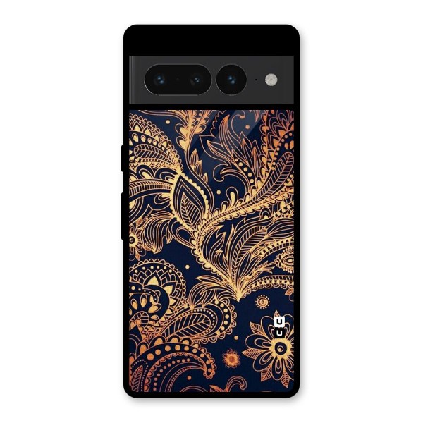 Classy Golden Leafy Design Glass Back Case for Google Pixel 7 Pro