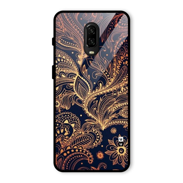 Classy Golden Leafy Design Glass Back Case for OnePlus 6T