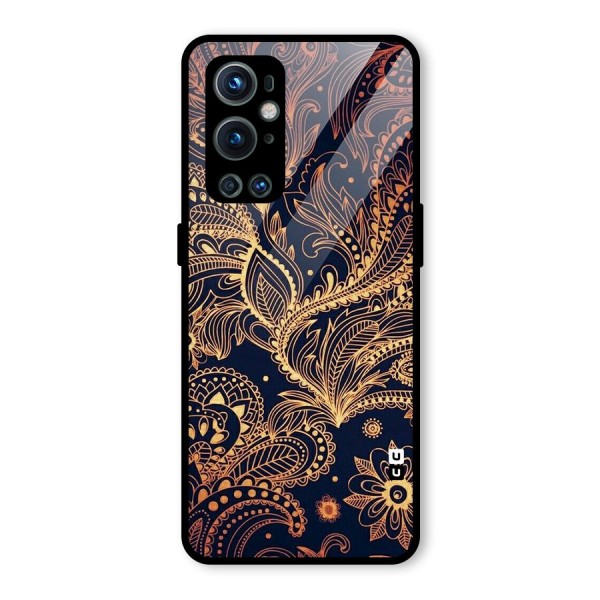Classy Golden Leafy Design Glass Back Case for OnePlus 9 Pro