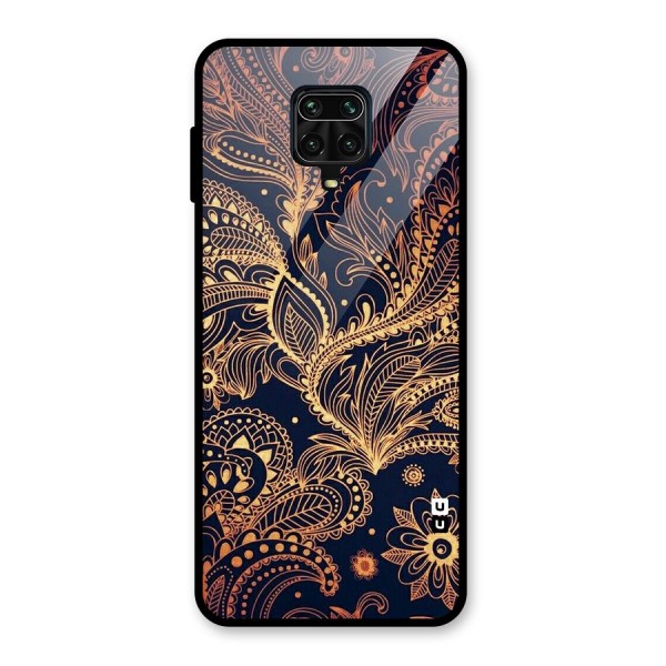 Classy Golden Leafy Design Glass Back Case for Poco M2 Pro