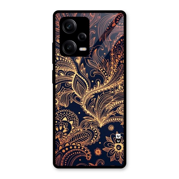 Classy Golden Leafy Design Glass Back Case for Redmi Note 12 Pro