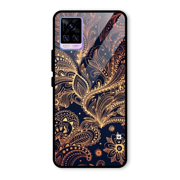 Classy Golden Leafy Design Glass Back Case for Vivo V20 Pro