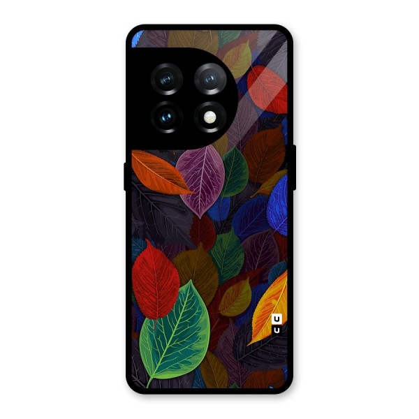 Colorful Leaves Pattern Glass Back Case for OnePlus 11