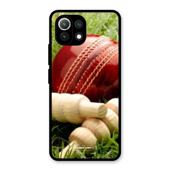 Cricket Ball and Stumps Glass Back Case for Mi 11 Lite NE 5G