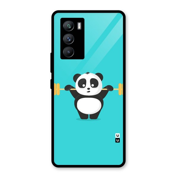 Cute Weightlifting Panda Glass Back Case for Vivo iQOO 9 SE