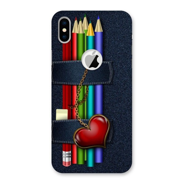 Denim Colorful Pencils Back Case for iPhone X Logo Cut