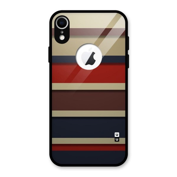 Elegant Stripes Pattern Glass Back Case for iPhone XR Logo Cut