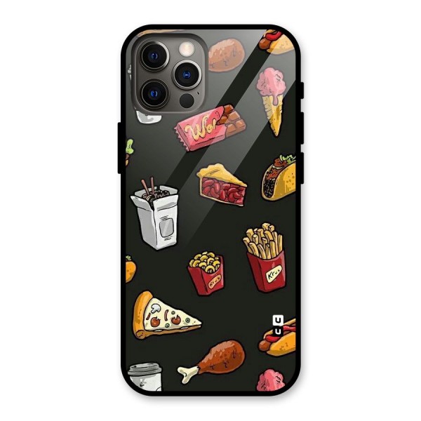 Foodie Pattern Glass Back Case for iPhone 12 Pro