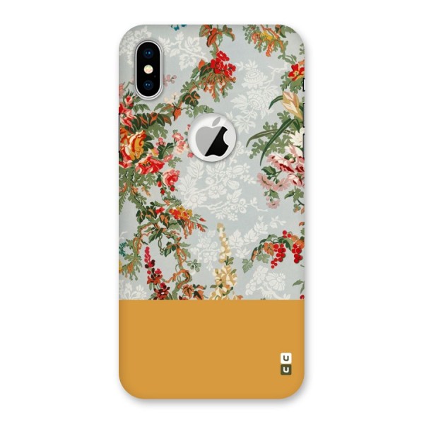 Golden Stripe on Floral Back Case for iPhone X Logo Cut