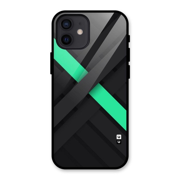 Green Stripe Diagonal Glass Back Case for iPhone 12