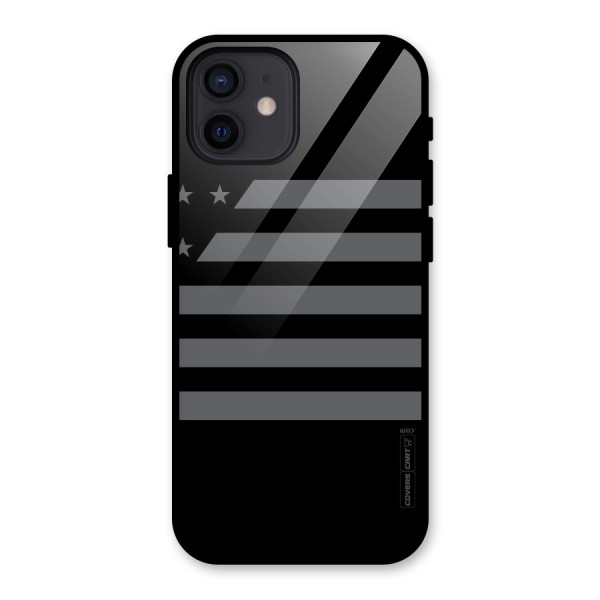 Grey Star Striped Pattern Glass Back Case for iPhone 12