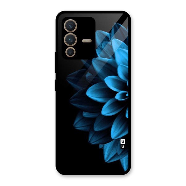 Half Blue Flower Glass Back Case for Vivo V23 5G