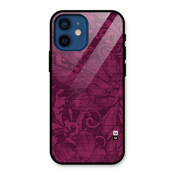 Magenta Floral Pattern Glass Back Case for iPhone 12 Mini