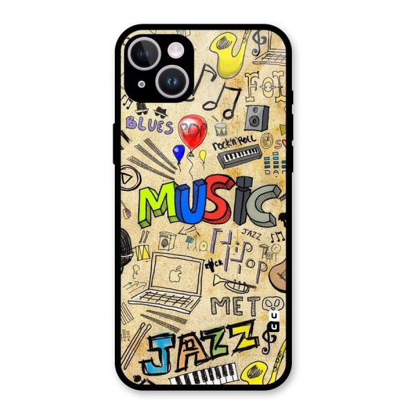 Music Pattern Glass Back Case for iPhone 14 Plus