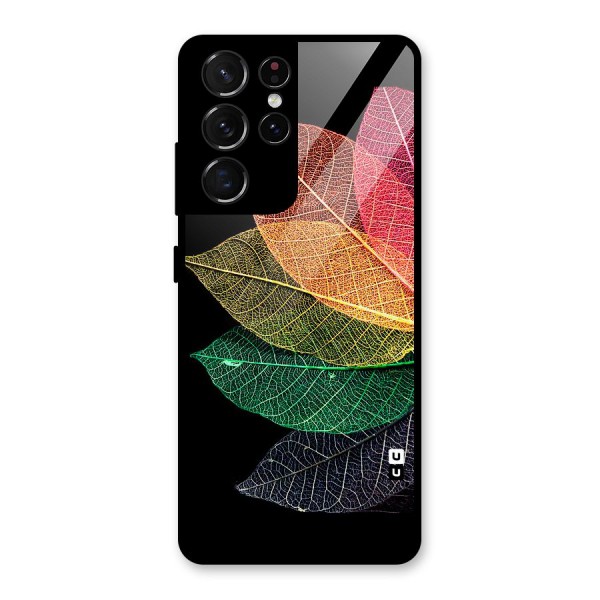 Net Leaf Color Design Glass Back Case for Galaxy S21 Ultra 5G