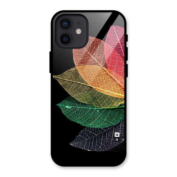 Net Leaf Color Design Glass Back Case for iPhone 12