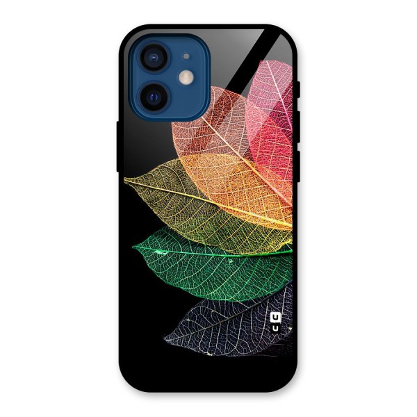 Net Leaf Color Design Glass Back Case for iPhone 12 Mini