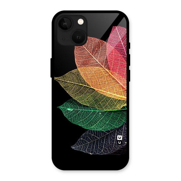 Net Leaf Color Design Glass Back Case for iPhone 13