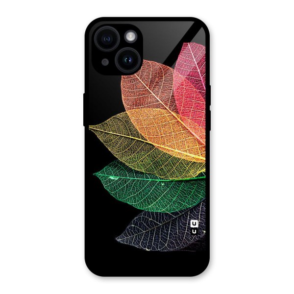 Net Leaf Color Design Glass Back Case for iPhone 14