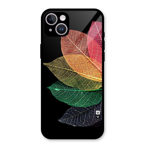 Net Leaf Color Design Glass Back Case for iPhone 14 Plus