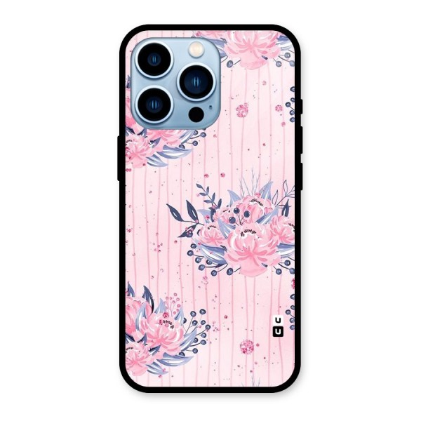 Pink Floral and Stripes Glass Back Case for iPhone 13 Pro