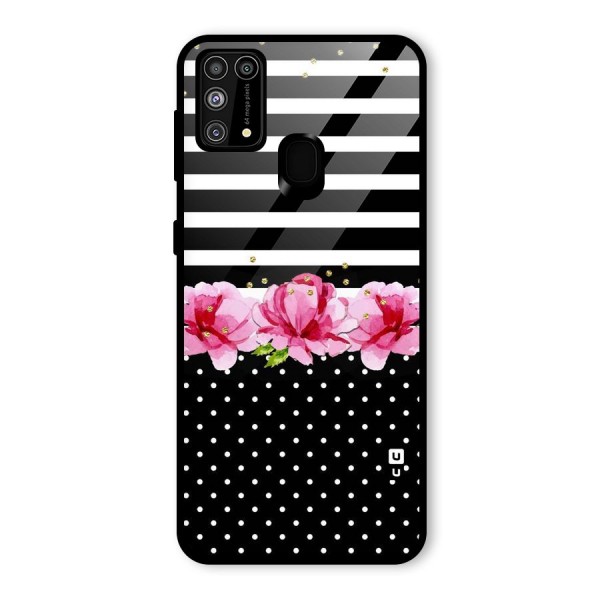 Polka Floral Stripes Glass Back Case for Galaxy M31