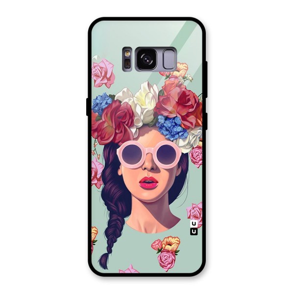 Pretty Girl Florals Illustration Art Glass Back Case for Galaxy S8