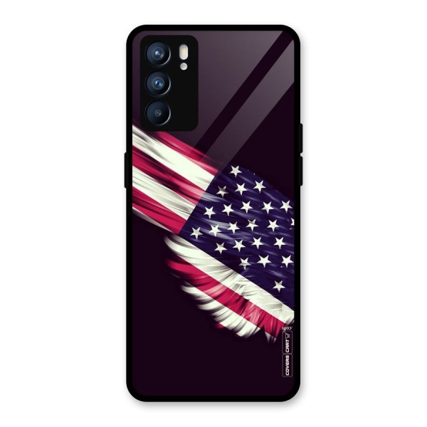 Red And White Stripes Stars Glass Back Case for Oppo Reno6 5G