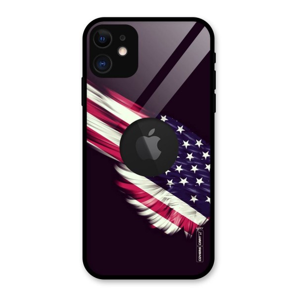 Red And White Stripes Stars Glass Back Case for iPhone 11 Logo Cut