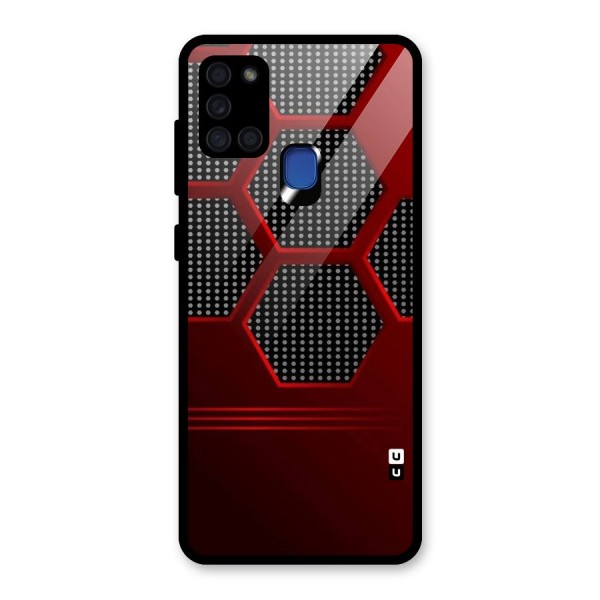 Red Black Hexagons Glass Back Case for Galaxy A21s