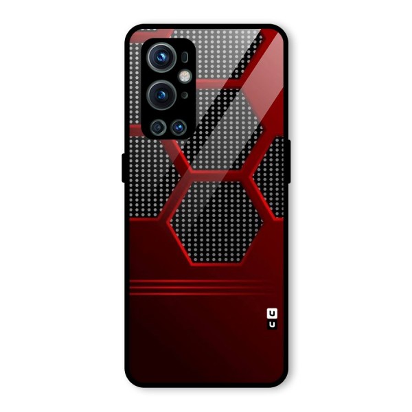 Red Black Hexagons Glass Back Case for OnePlus 9 Pro