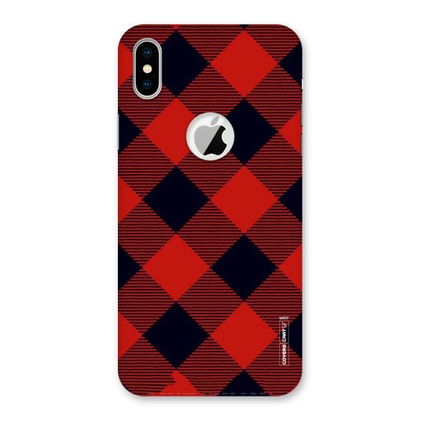 Red Diagonal Check Back Case for iPhone X Logo Cut