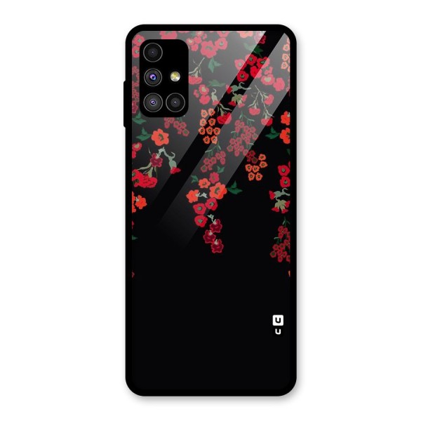 Red Floral Pattern Glass Back Case for Galaxy M51