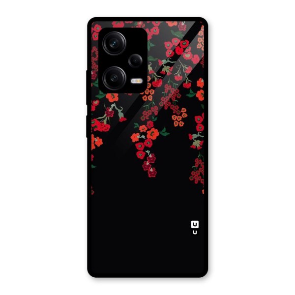 Red Floral Pattern Glass Back Case for Redmi Note 12 Pro