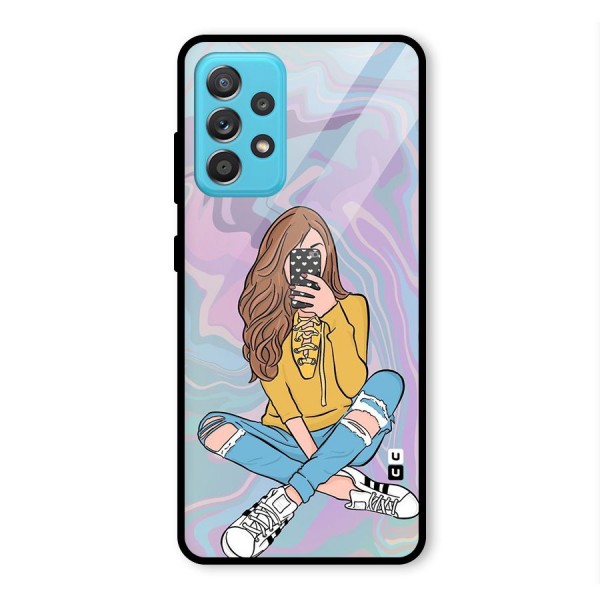 Selfie Girl Illustration Glass Back Case for Galaxy A52s 5G