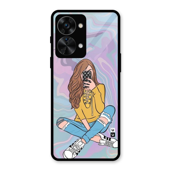Selfie Girl Illustration Glass Back Case for OnePlus Nord 2T