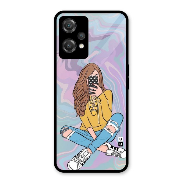 Selfie Girl Illustration Glass Back Case for OnePlus Nord CE 2 Lite 5G