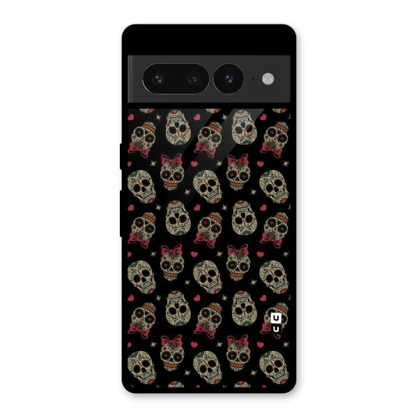 Skull Pattern Glass Back Case for Google Pixel 7 Pro