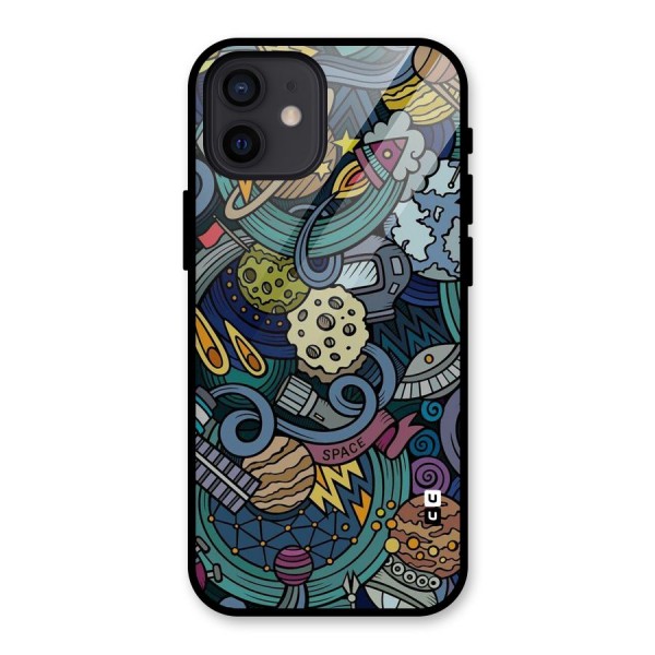 Space Pattern Blue Glass Back Case for iPhone 12