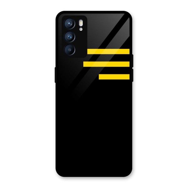 Sports Yellow Stripes Glass Back Case for Oppo Reno6 5G